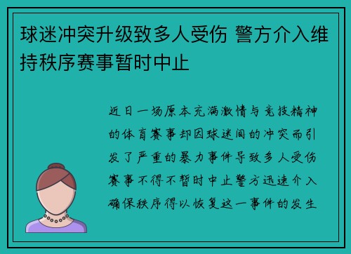 球迷冲突升级致多人受伤 警方介入维持秩序赛事暂时中止